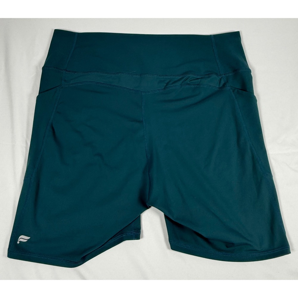 Fabletics PureLuxe High Waisted Biker Shorts Teal Green Side Pockets XL